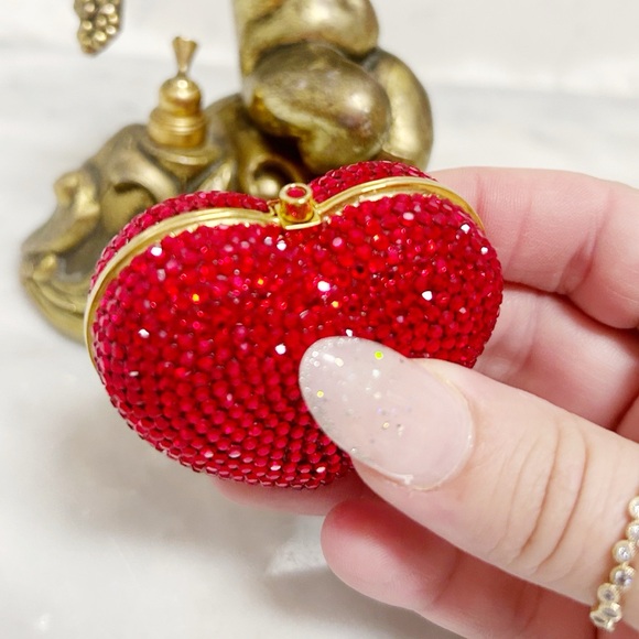 Authentic Judith Leiber RARE Red Crystal Strass Heart & Soul Pill Box - Picture 7 of 13